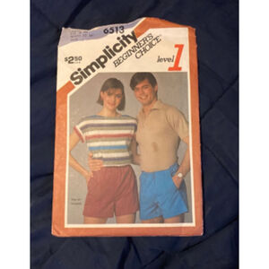 80s Simplicity Beginner Sewing Pattern 6513 Unisex Shorts Waist 32-34"